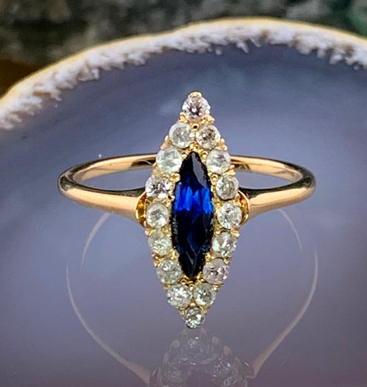 20K, Diamond & Sapphire Navette Ring
