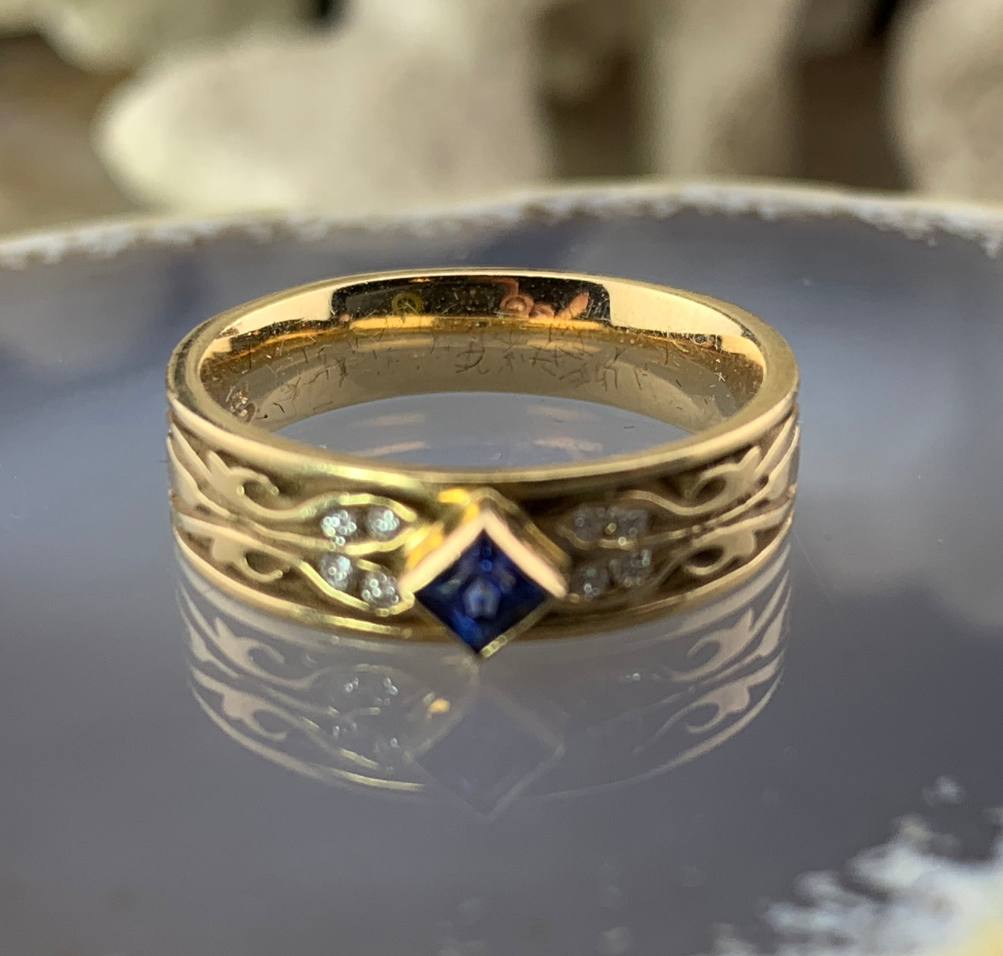 Estate 14K, Sapphire & Diamond Band Ring