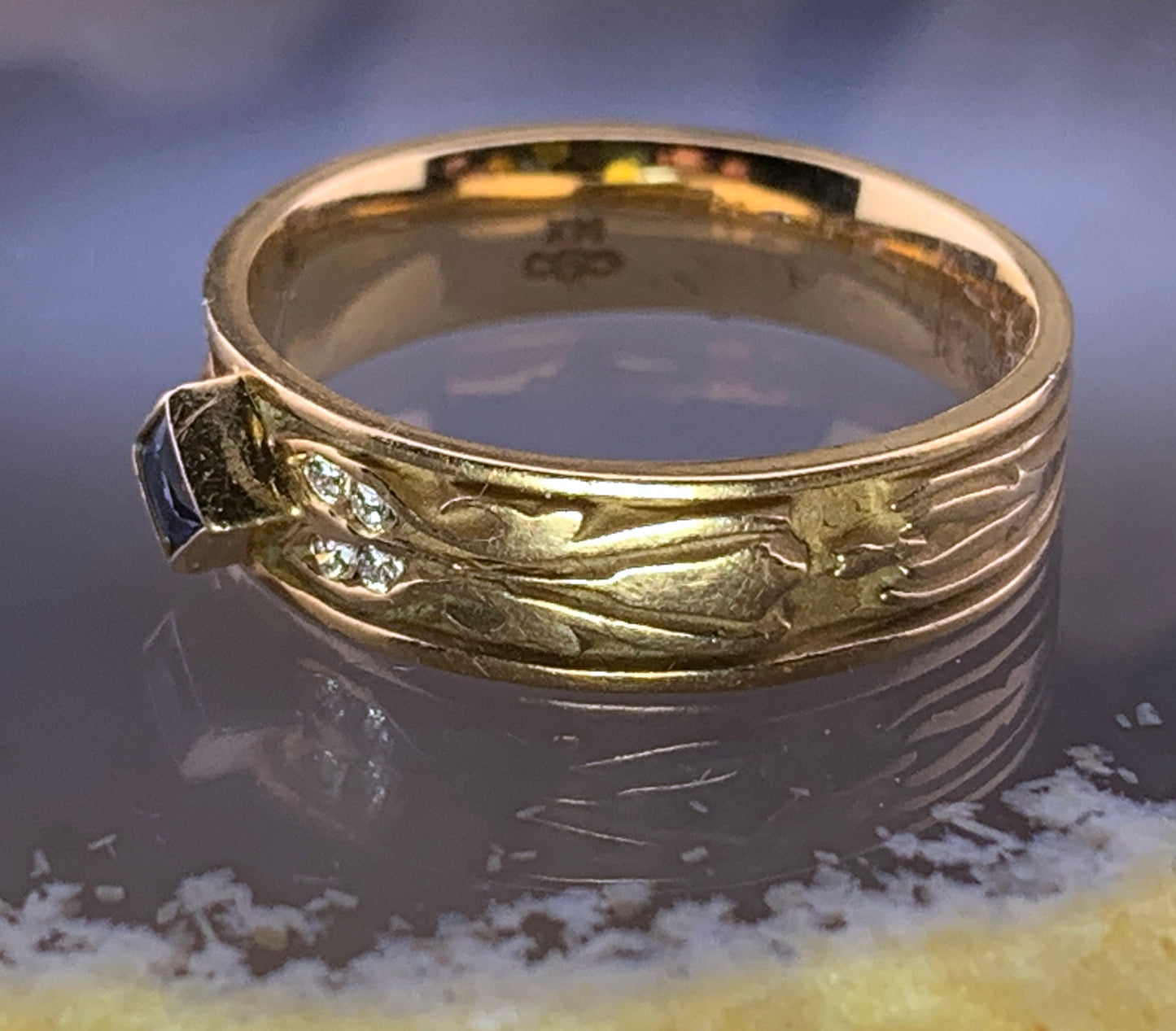 Estate 14K, Sapphire & Diamond Band Ring