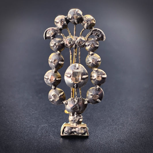Antique Georgian 9K, Silver & Diamond Lyre Giardinetti Brooch