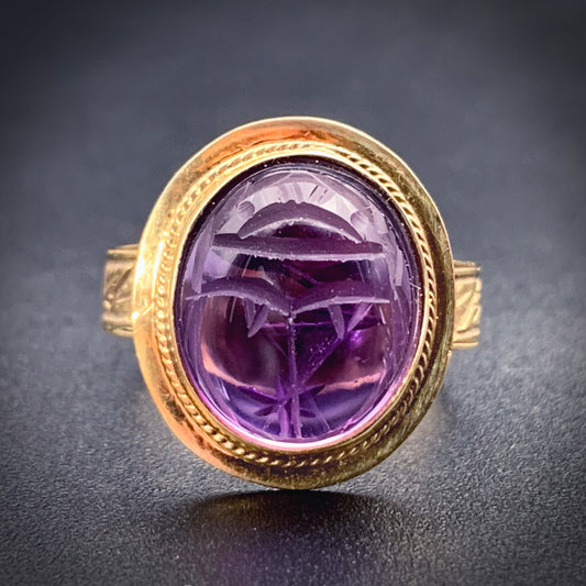 Vintage 14K & Amethyst Scarab Conversion Ring