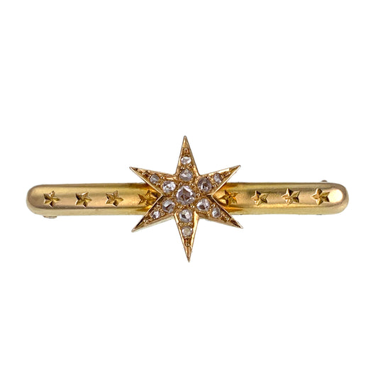 SOLD Antique French Napoleon III 18K & Diamond Star Bar Pin/Brooch