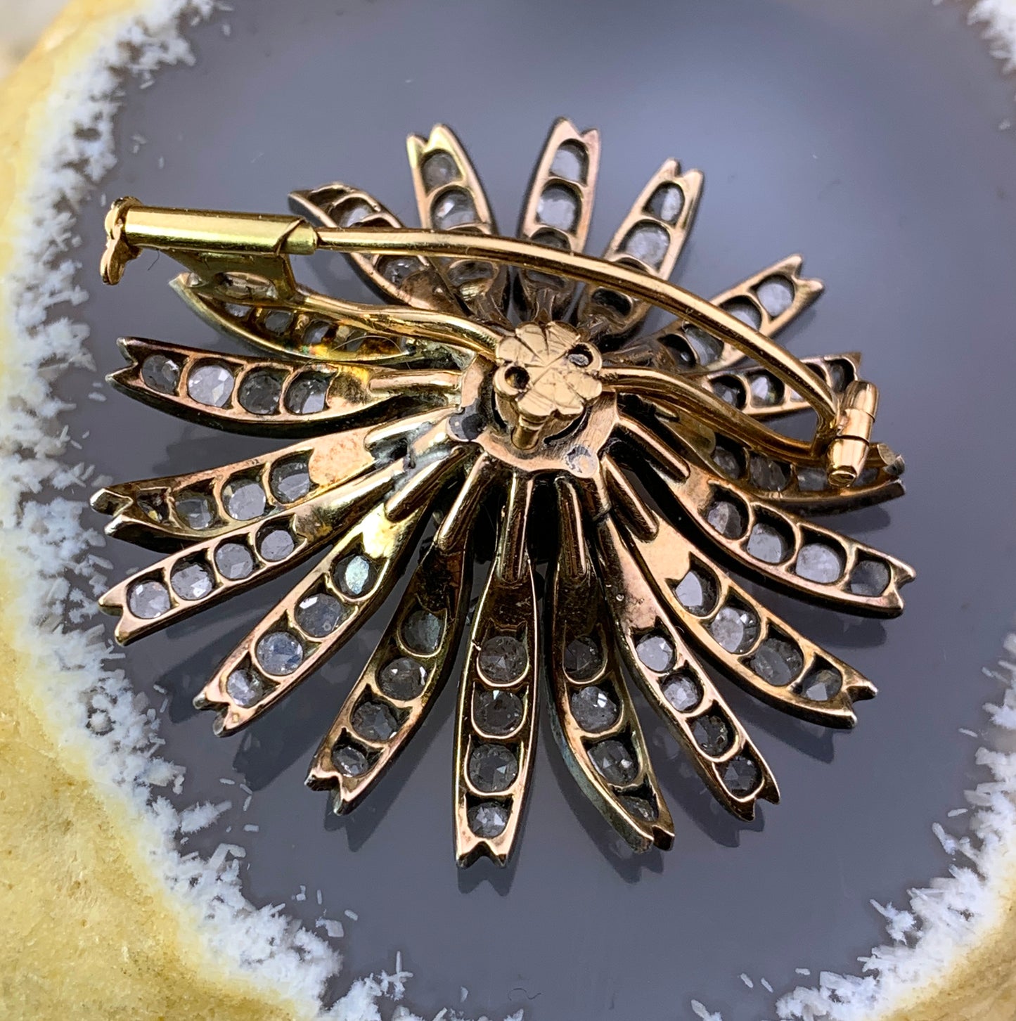 SOLD Antique French 18K, Silver & Diamond Daisy Brooch