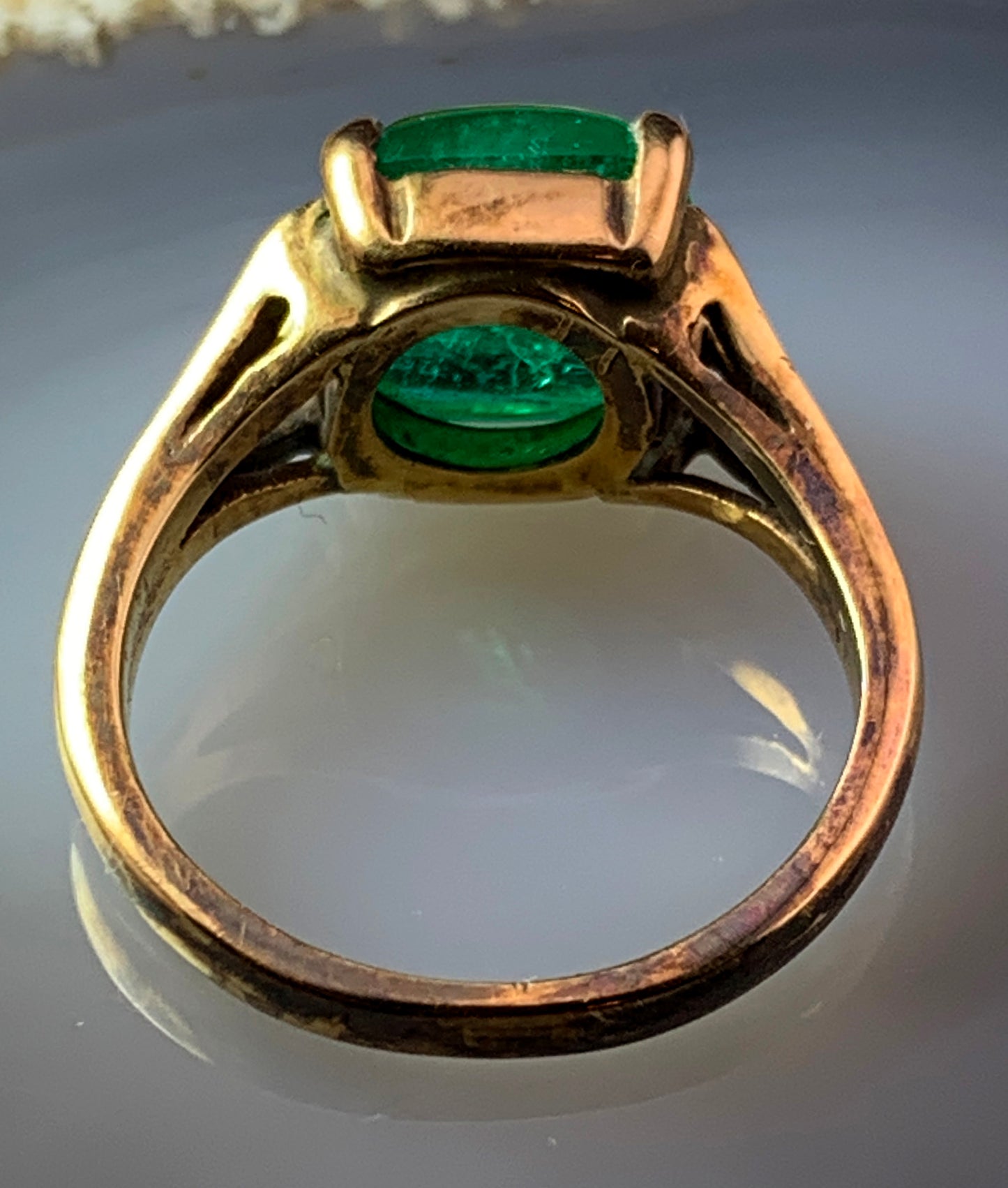 Antique 14K & Sugarloaf Cabochon Emerald Ring