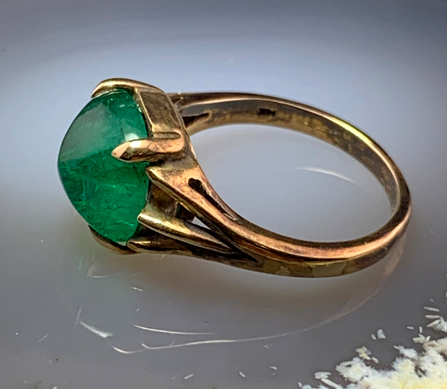 Antique 14K & Sugarloaf Cabochon Emerald Ring