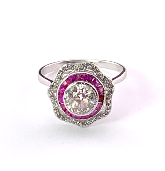 Art Deco 18K, Diamond & Ruby Target Ring