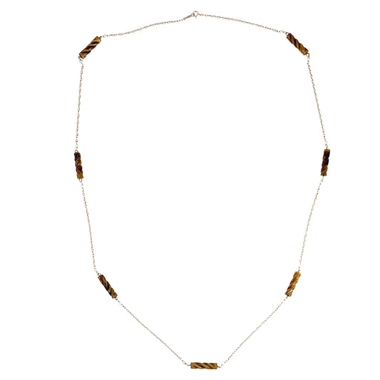 Vintage 14K, Tigers Eye & Pearl Spacer Chain/Necklace
