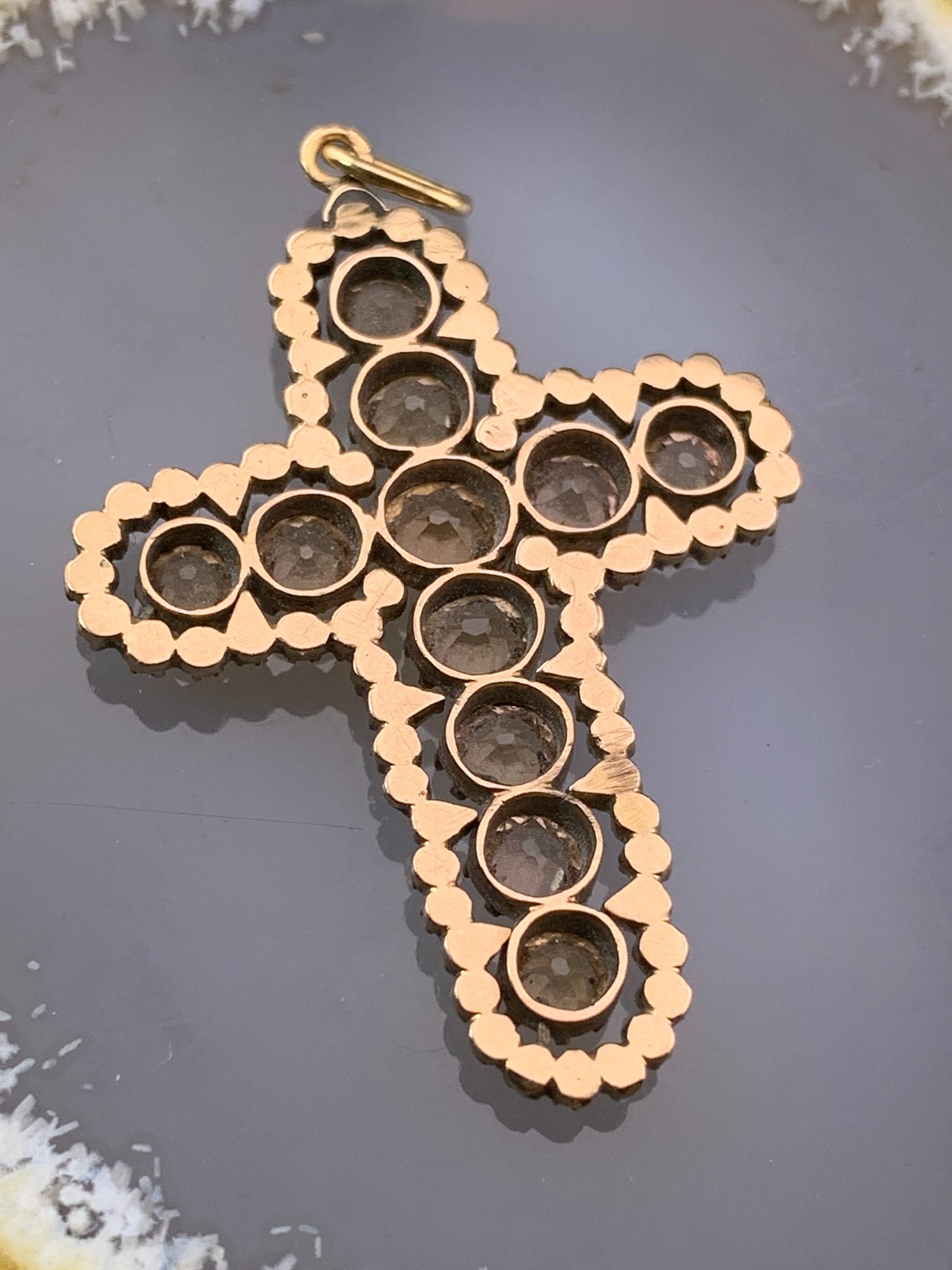 Antique 18K, Imperial Topaz & Seed Pearl Cross Pendant
