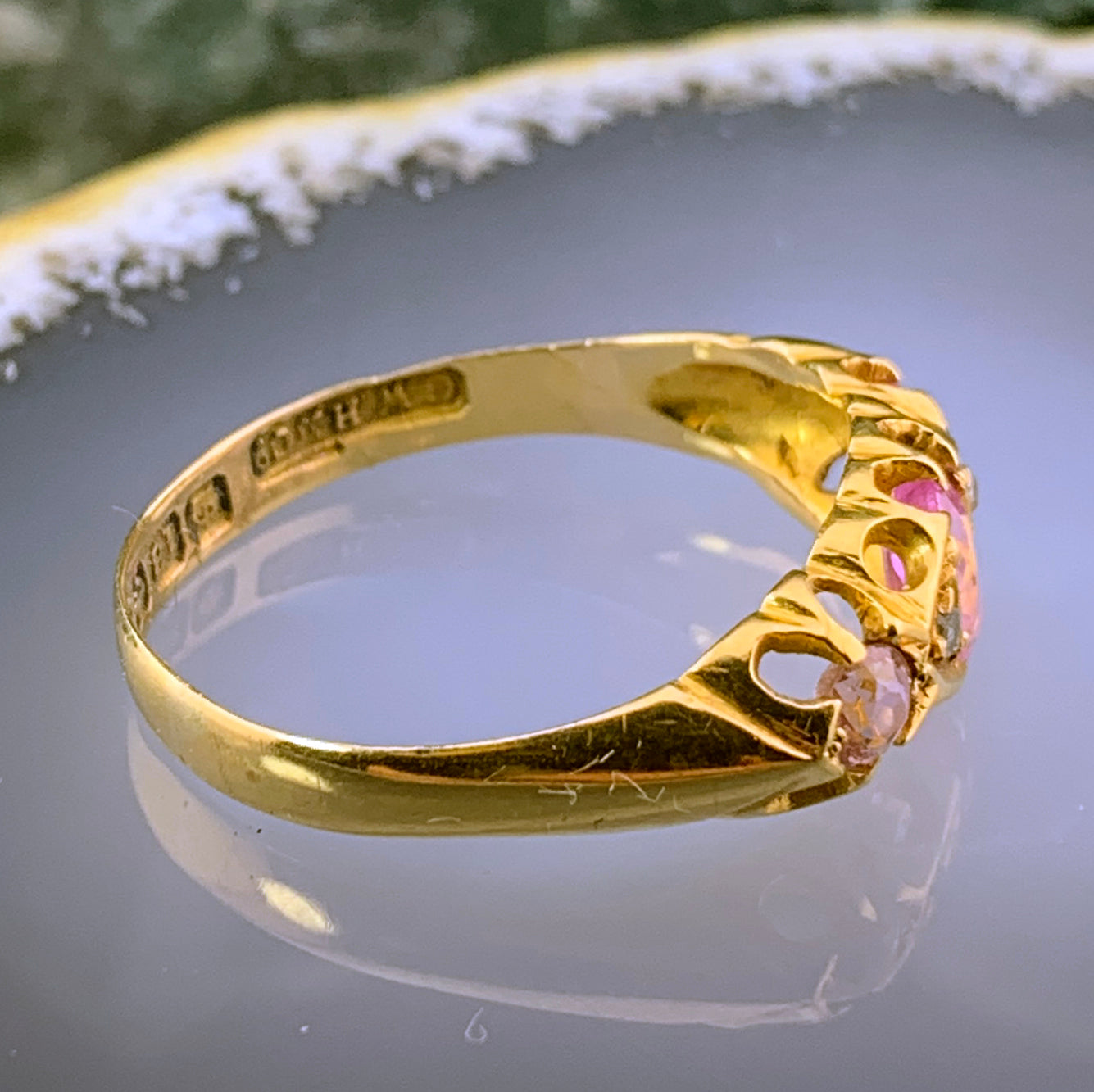 Antique 18K, Diamond & Pink Tourmaline Ring