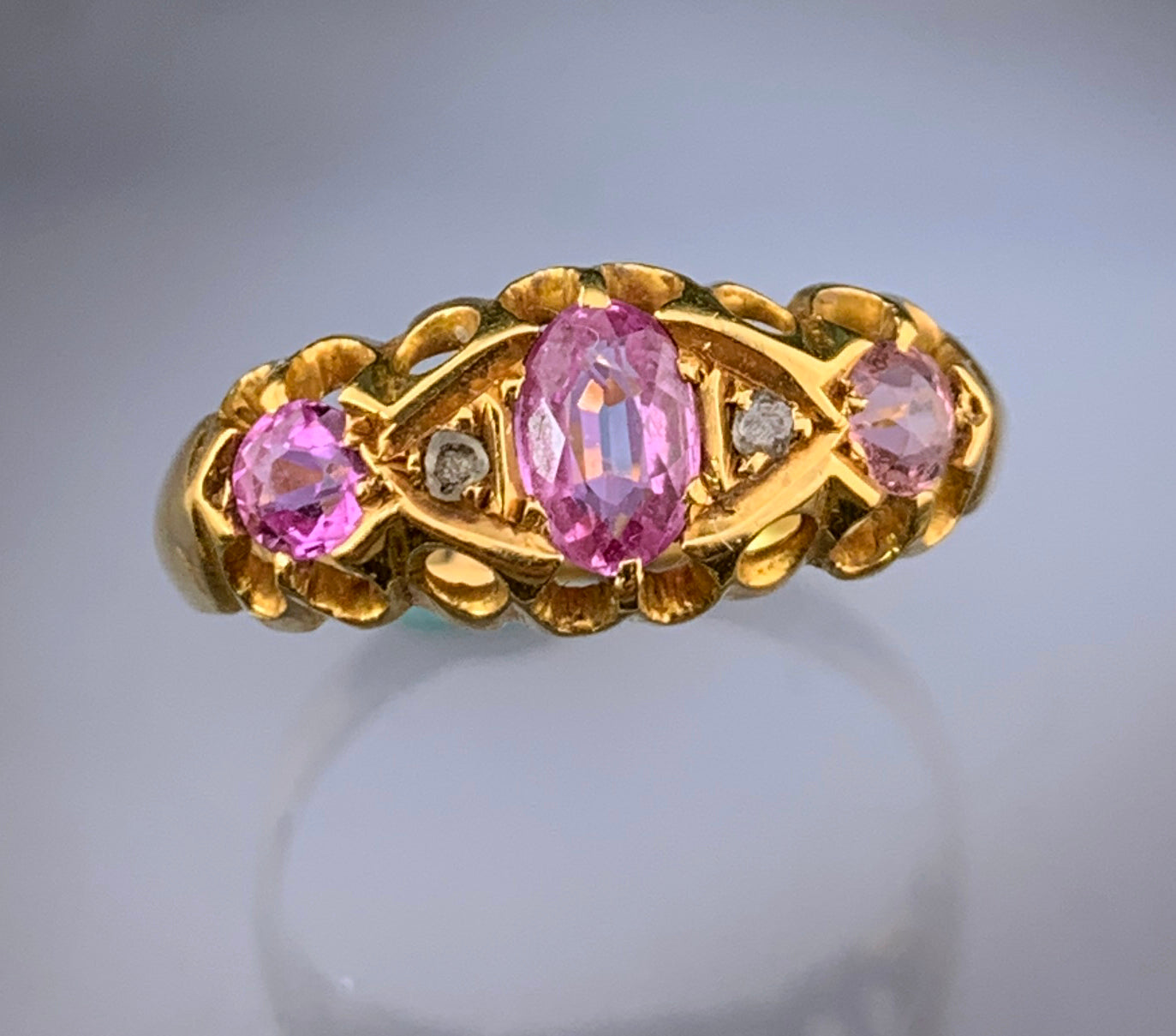 Antique 18K, Diamond & Pink Tourmaline Ring