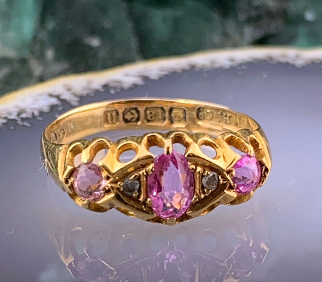 Antique 18K, Diamond & Pink Tourmaline Ring