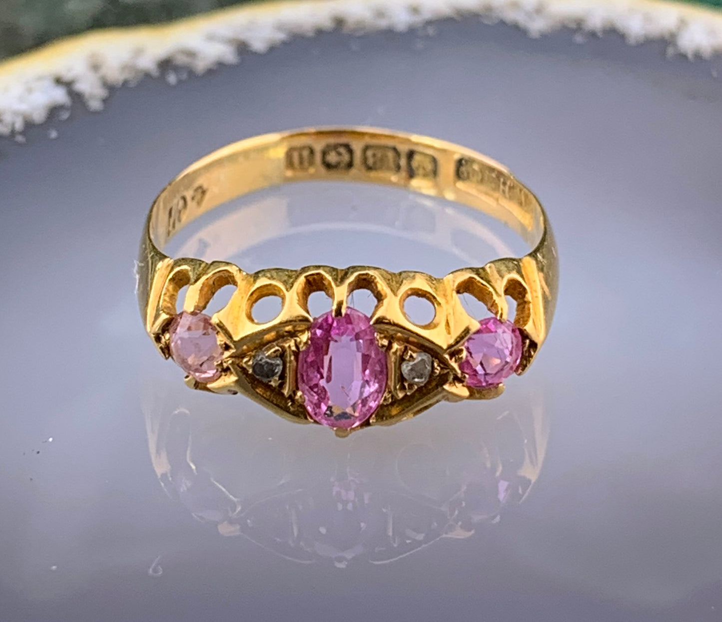 Antique 18K, Diamond & Pink Tourmaline Ring