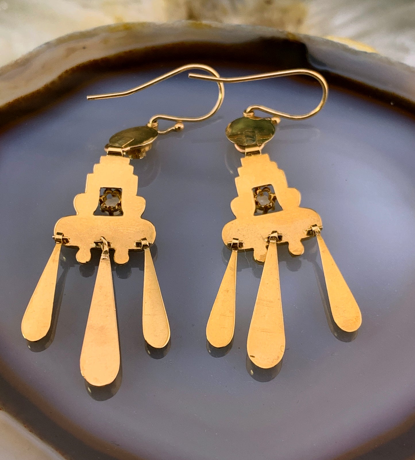 Antique Archaeological Revival French 18K, Turquoise & Seed Pearl Earrings