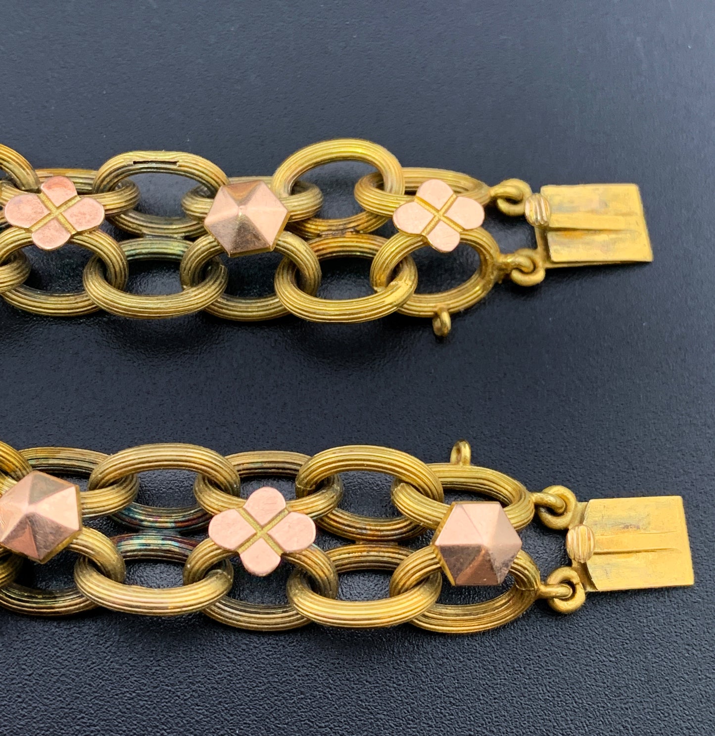 SOLD Antique 12K & Spinel Book Chain Bracelet Pair