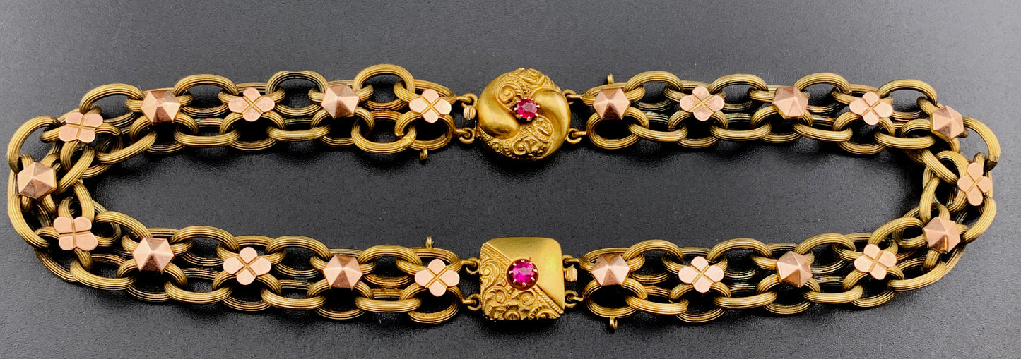 SOLD Antique 12K & Spinel Book Chain Bracelet Pair