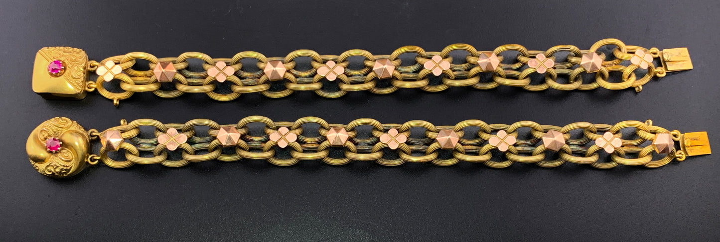 SOLD Antique 12K & Spinel Book Chain Bracelet Pair