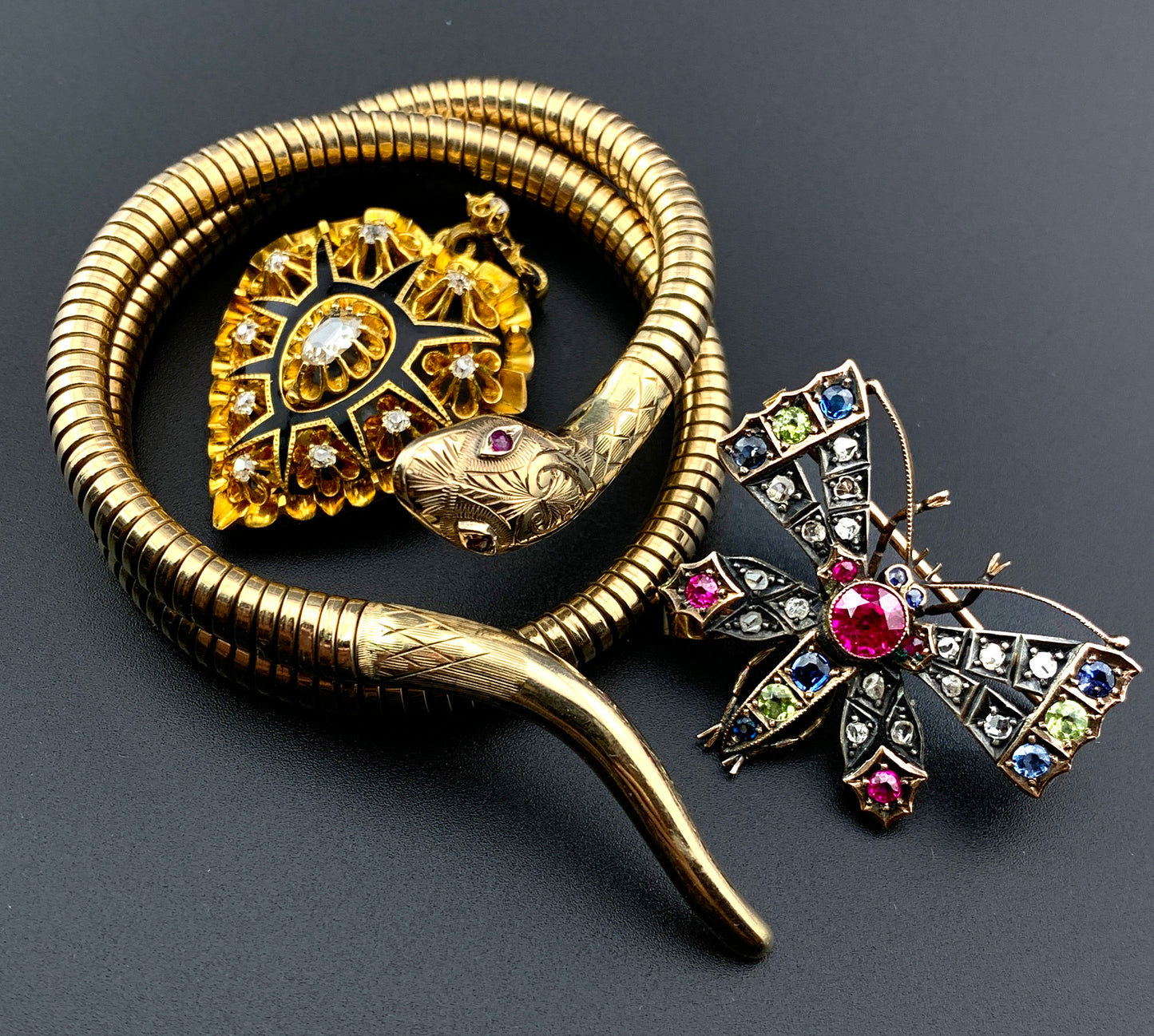 Antique Victorian 18K, Diamond & Enamel Heart Brooch/Pendant