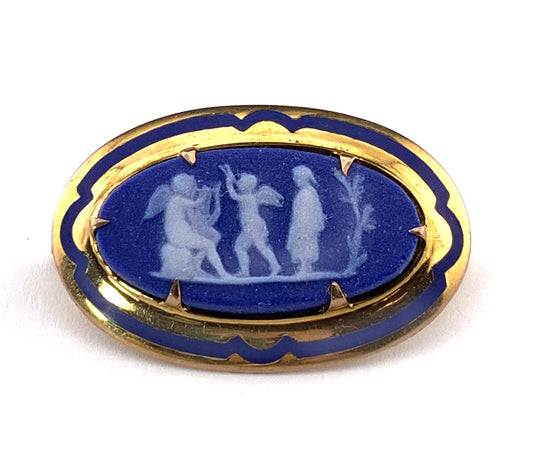 Antique 10K Wedgwood Jaspar Ware & Enamel Brooch/Pendant