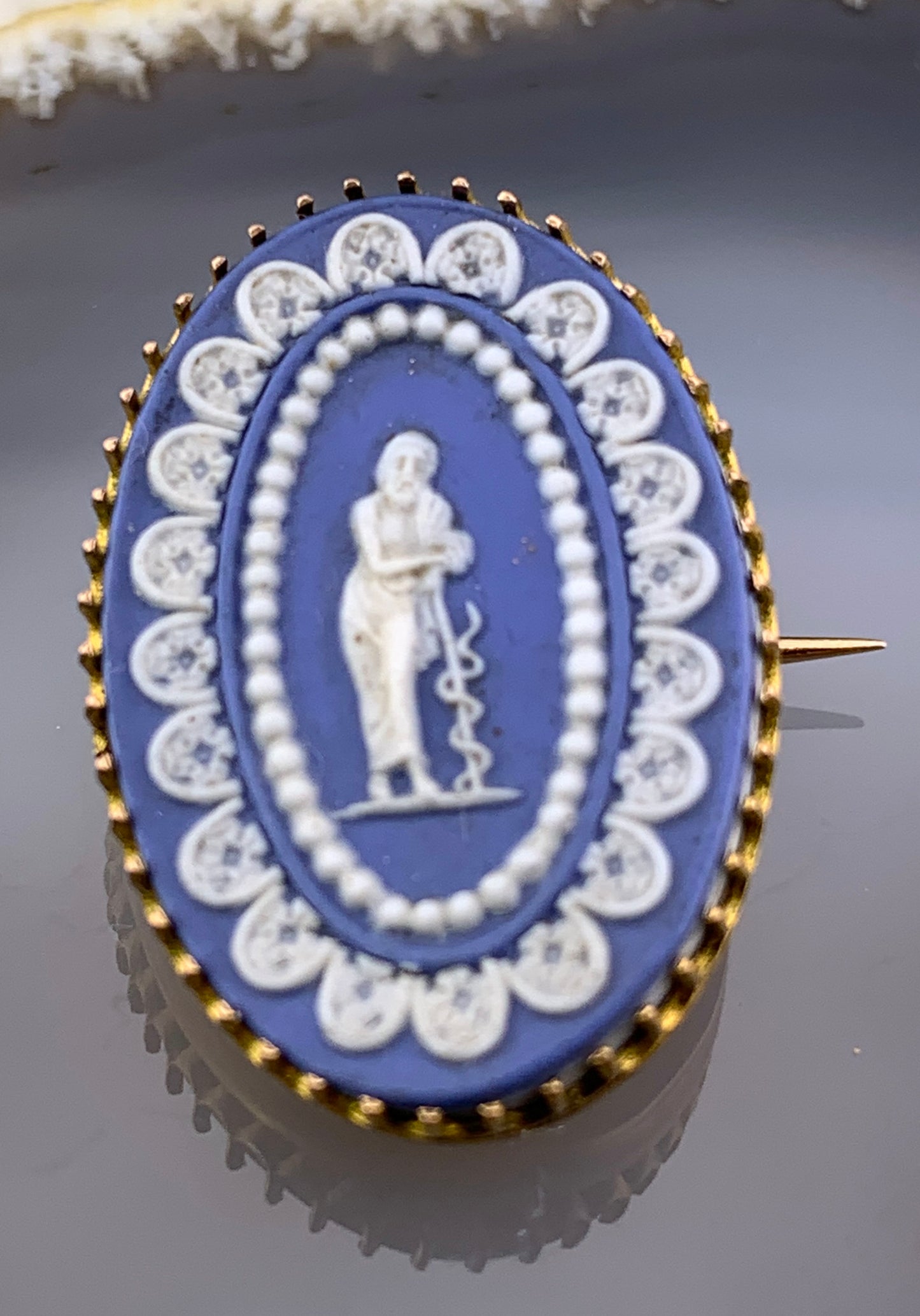 Antique 14K & Jasper Ware Wedgwood Brooch
