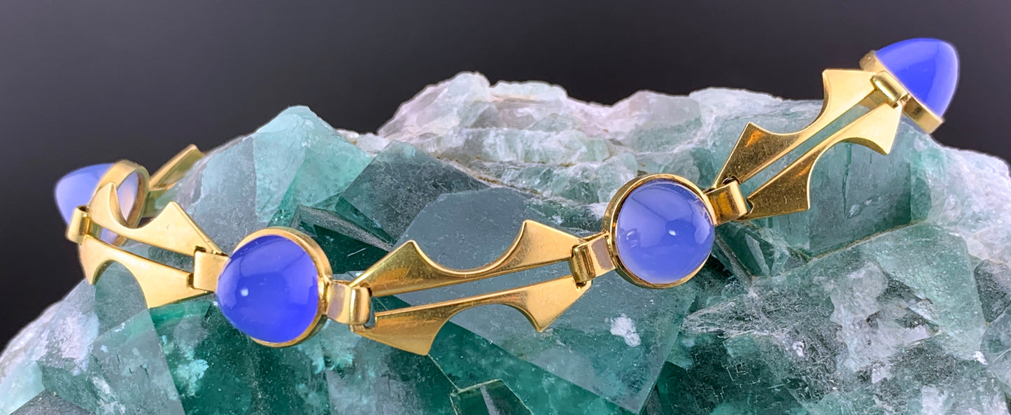 Antique French Art Deco 18K & Chalcedony Bracelet