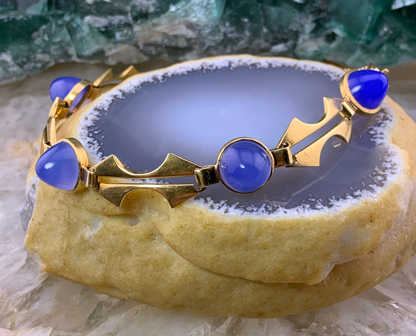 Antique French Art Deco 18K & Chalcedony Bracelet