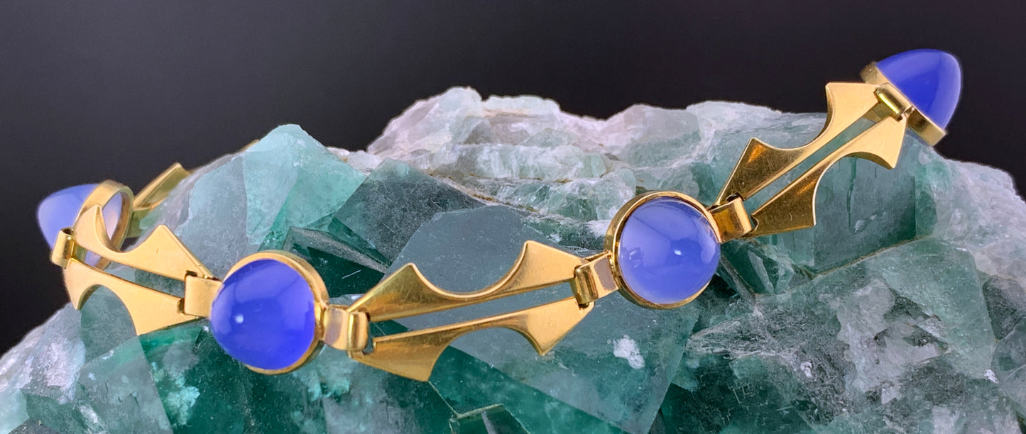 Antique French Art Deco 18K & Chalcedony Bracelet
