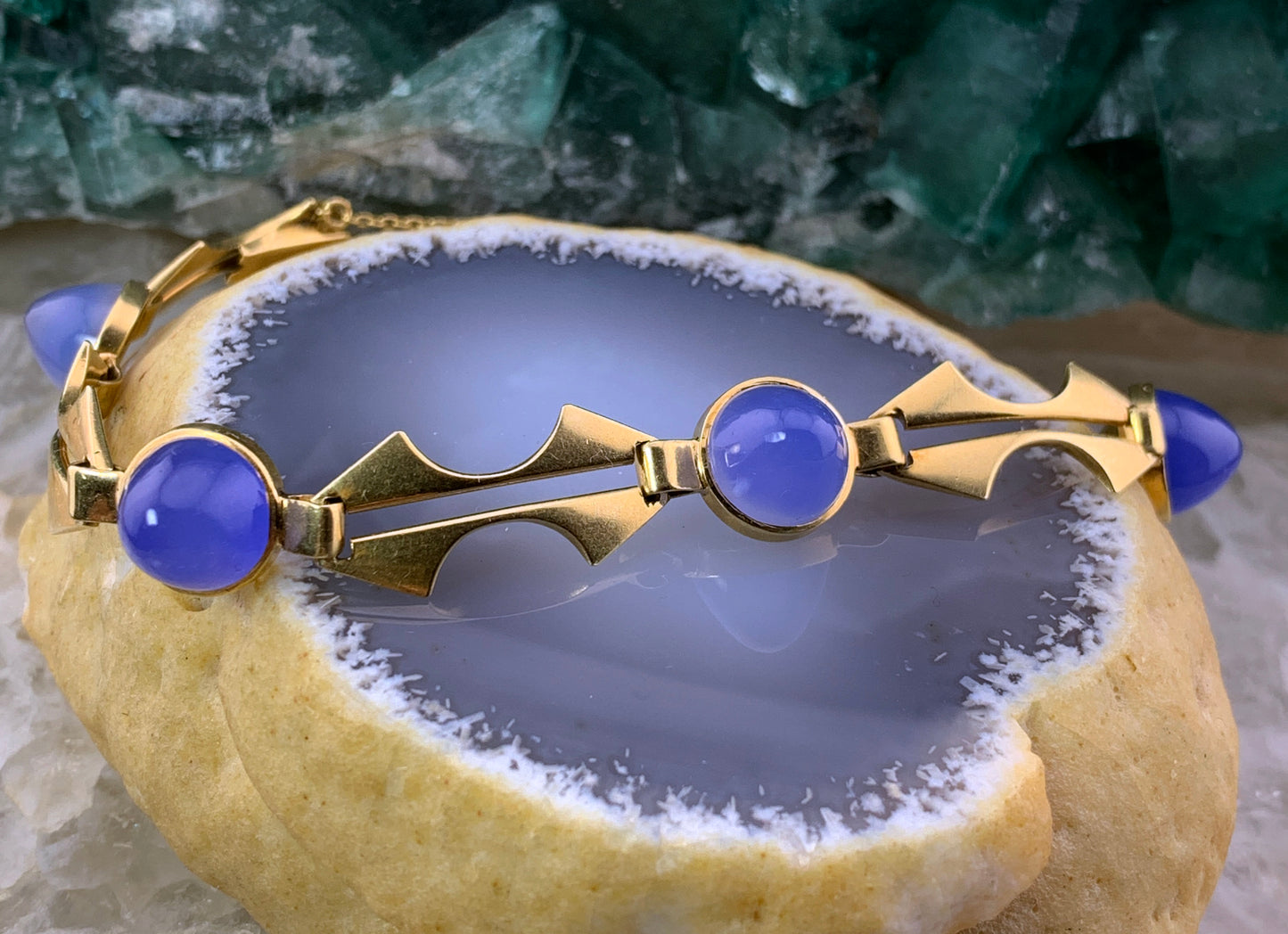 Antique French Art Deco 18K & Chalcedony Bracelet