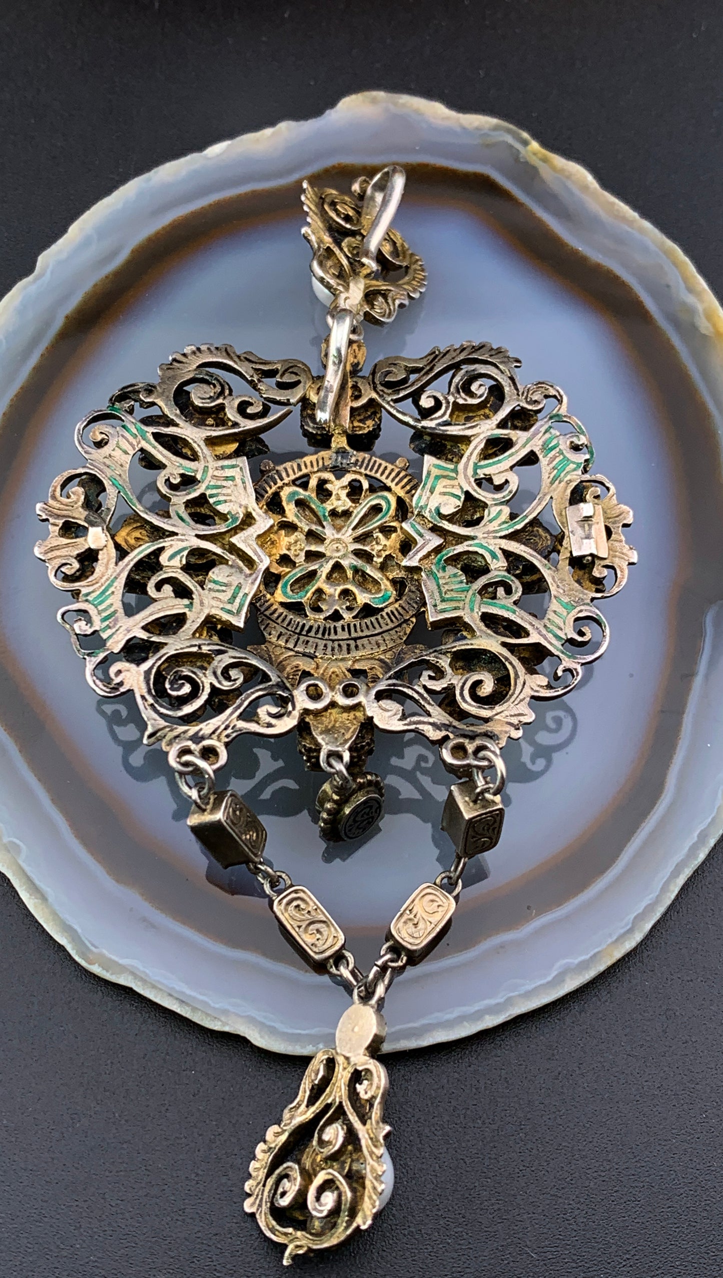 Sold Antique Austro-Hungarian Silver, Emerald, Sapphire & Pearl Pendant