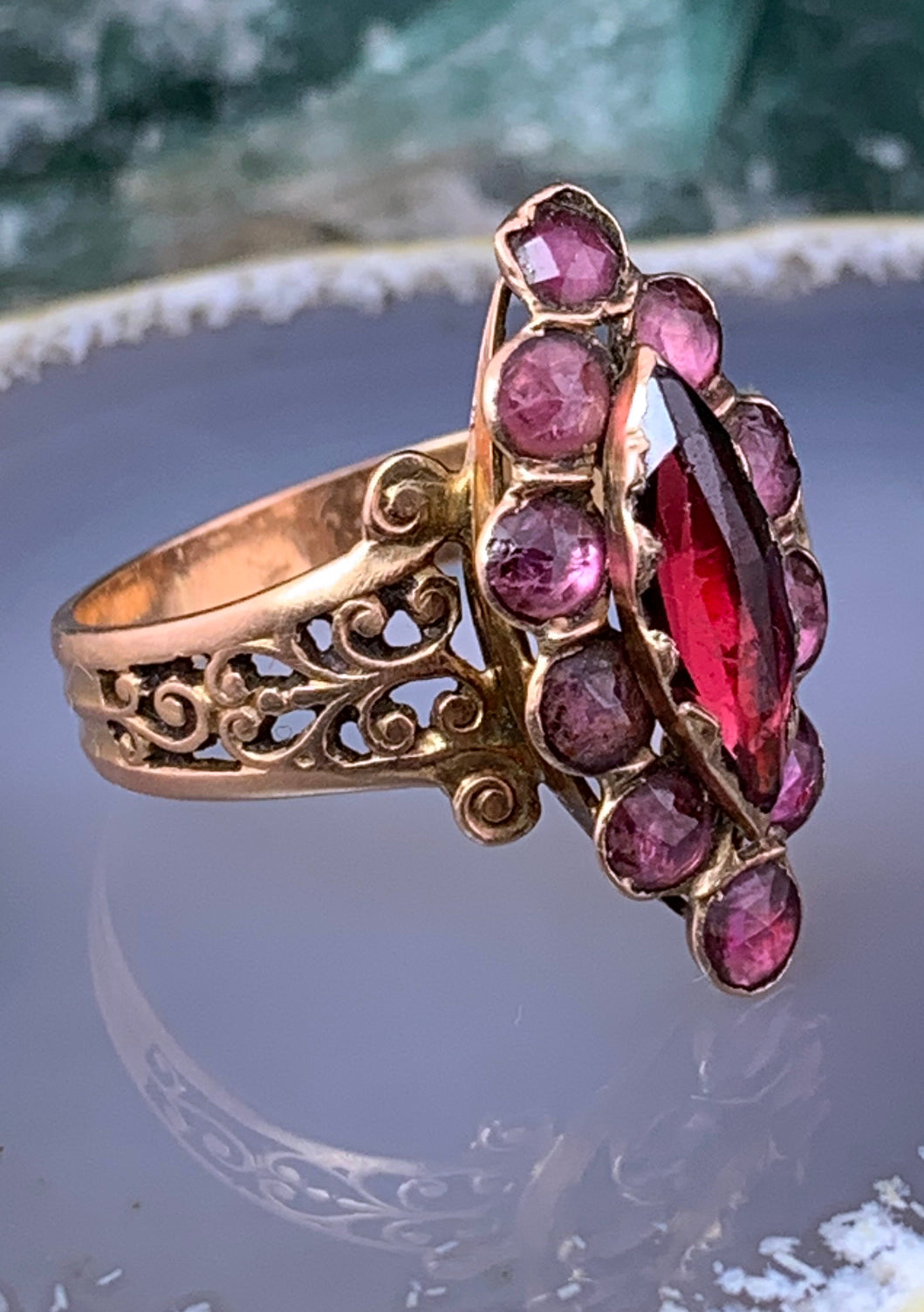 Antique French 18K & Perpignan Garnet Ring