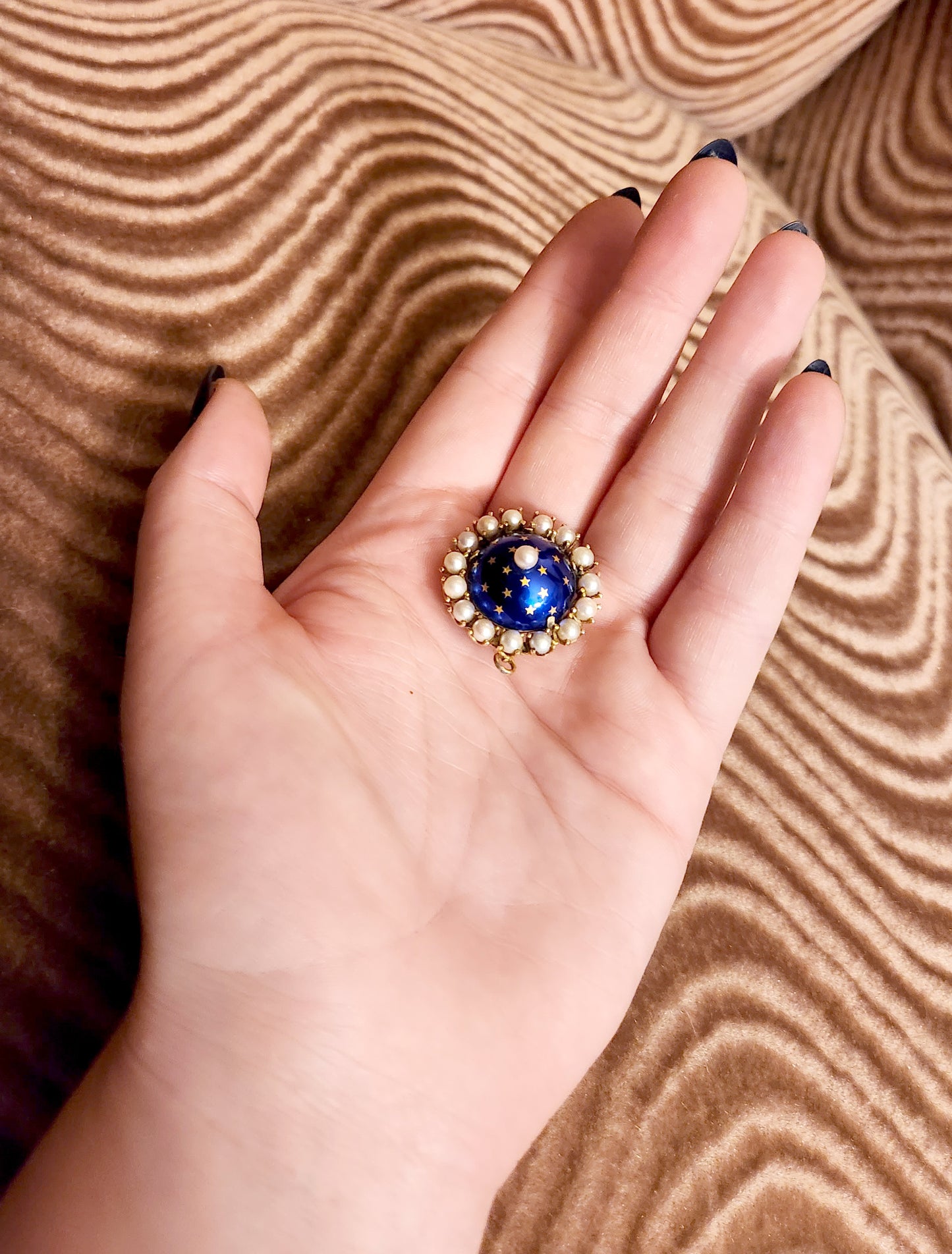 SOLD Antique French 14K, Pearl & Enamel Celestial Brooch/Pendant