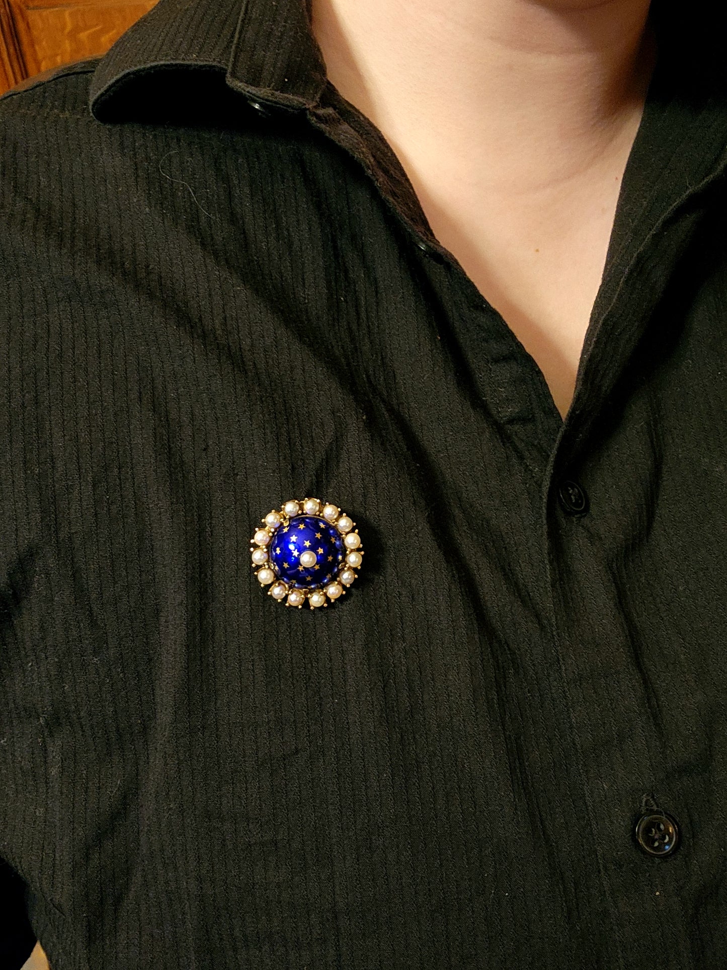 SOLD Antique French 14K, Pearl & Enamel Celestial Brooch/Pendant
