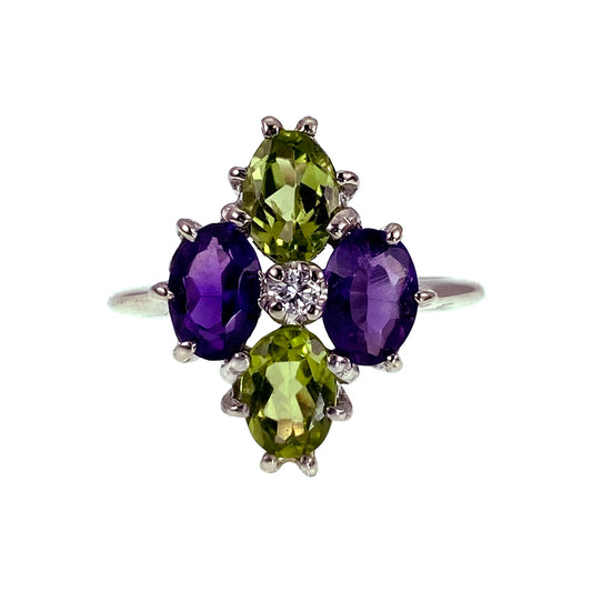 14K Diamond, Amethyst & Peridot (Modern Suffragette) Ring
