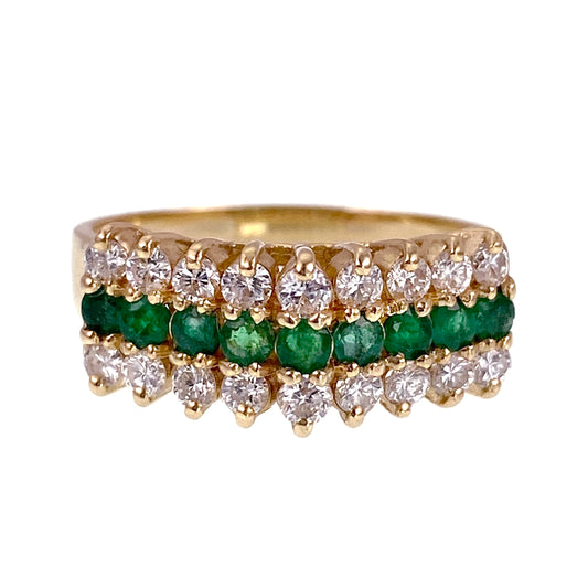 Vintage 14K, Diamond & Emerald Ring