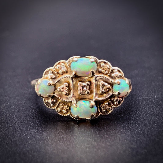 Vintage Victorian Revival 14K, Opal & Diamond Ring