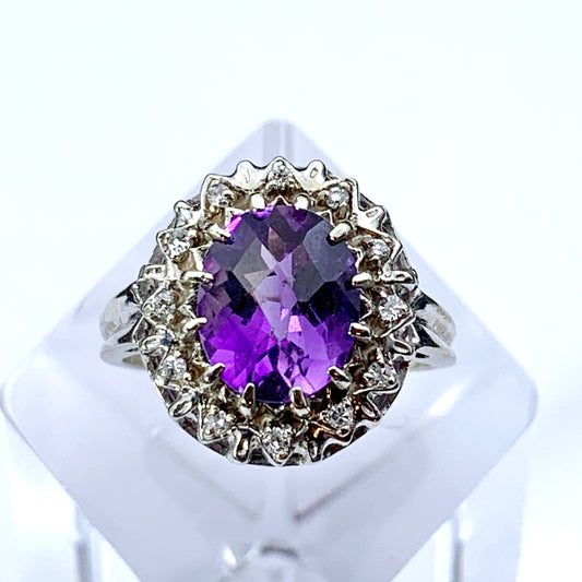 SOLD14K White Gold Diamond & Amethyst Ring