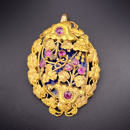 Antique Georgian 14K, Amethyst & Lapis Brooch/Pendant K