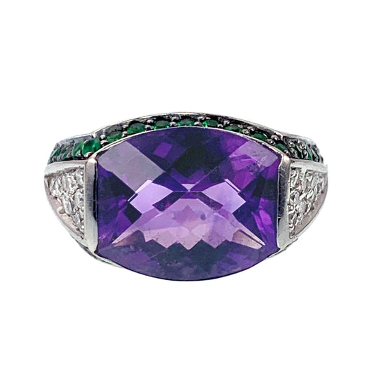 SOLD Vintage 14K, Amethyst, Diamond & Tsavorite Garnet Ring