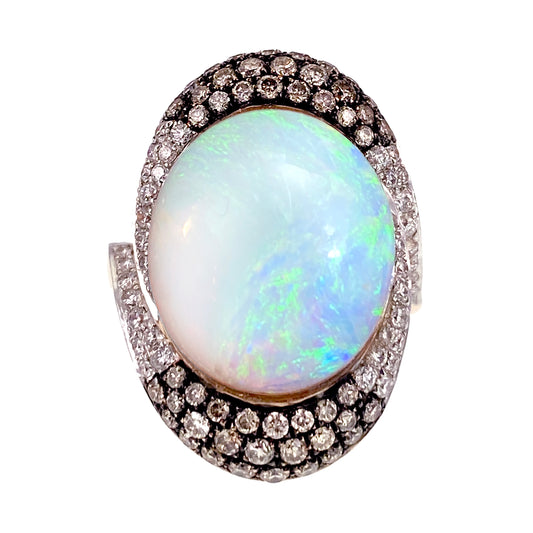 SOLD Vintage 14K, Opal & Diamond Cocktail Ring