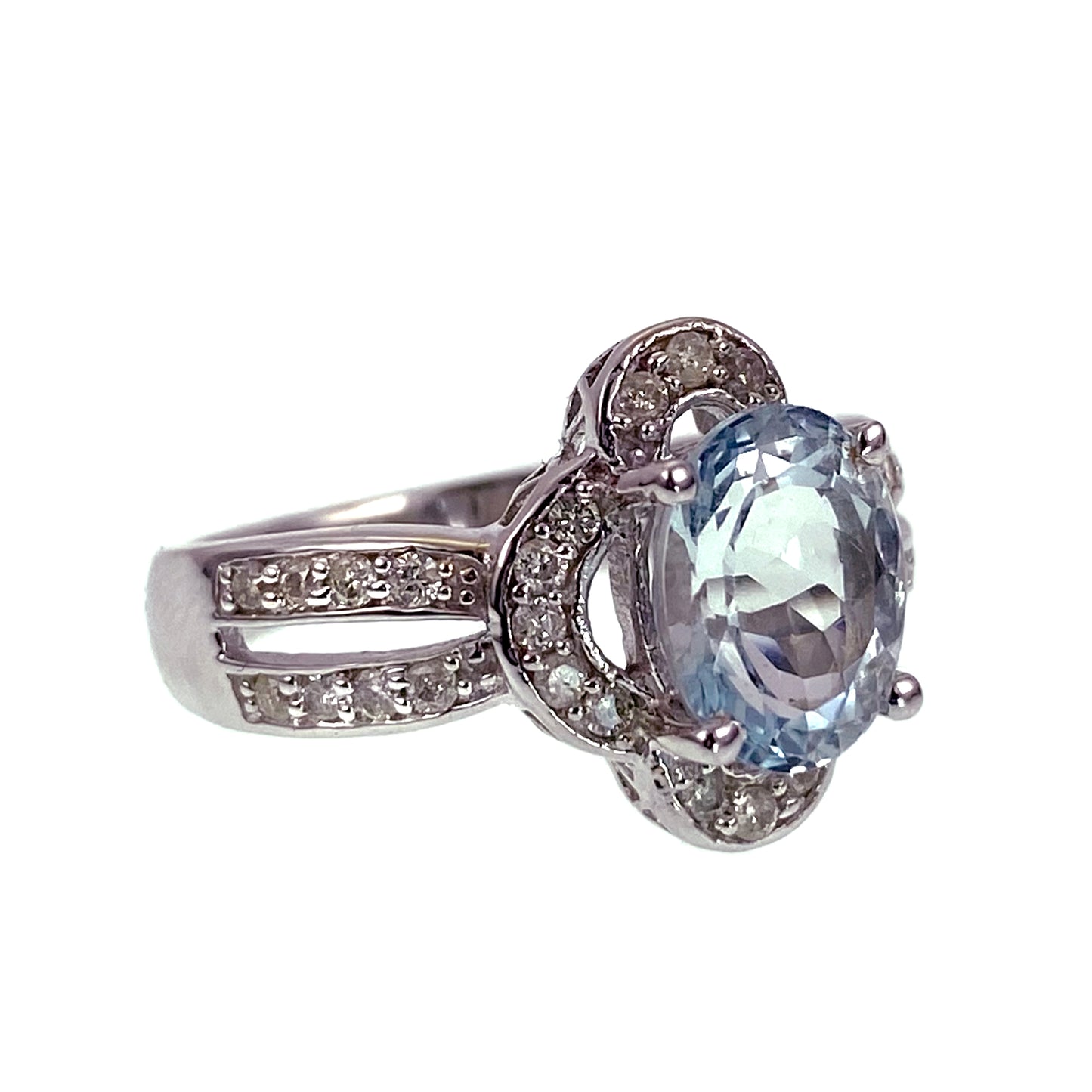 Vintage 14K, Aquamarine & Diamond Ring