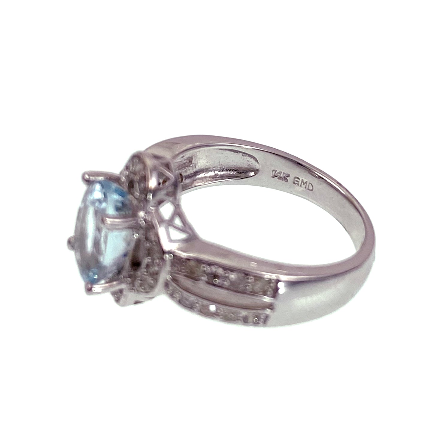 Vintage 14K, Aquamarine & Diamond Ring