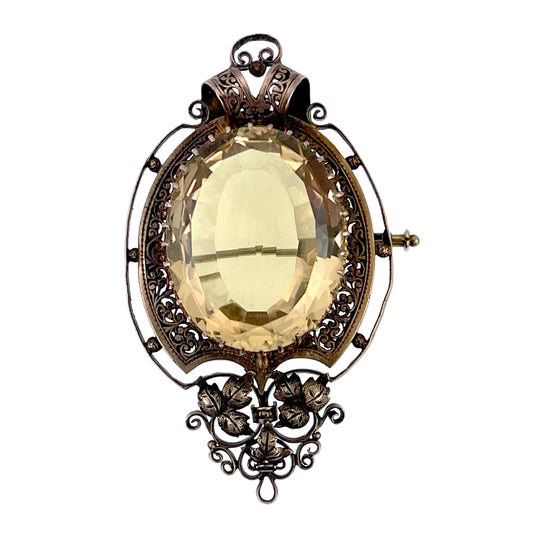 Antique Victorian 14K & Citrine Locket Back Brooch K