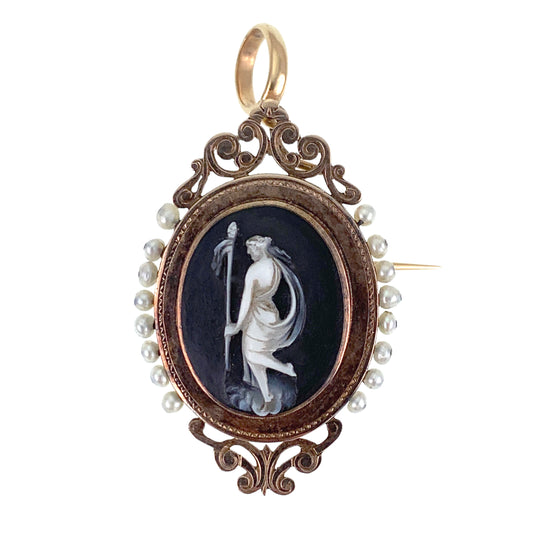 SOLD Antique 18K Rose Gold, Seed Pearl & Carved Cameo Brooch/Pendant