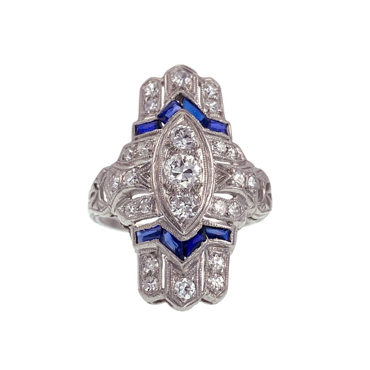 Art Deco Platinum, Sapphire & Diamond Ring