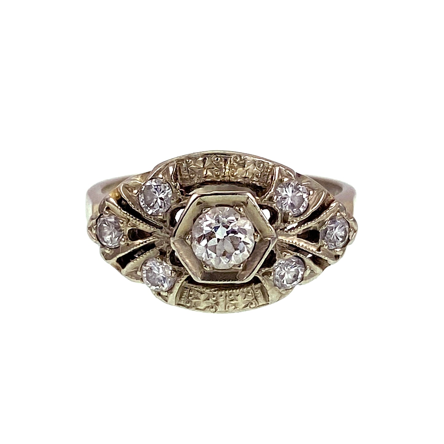 SOLD Art Deco 14K White Gold & Diamond Ring