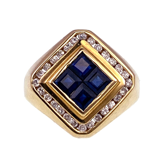SOLD Vintage Retro 14K, Sapphire & Diamond Tank Ring