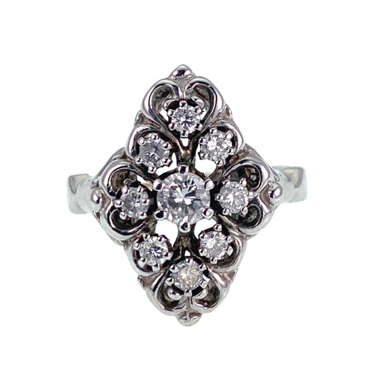 SOLD Vintage 14K & Diamond Navette Ring