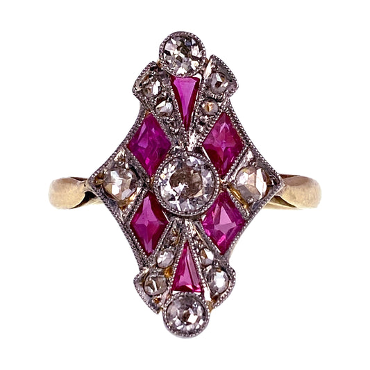 SOLD Art Deco 18K, Diamond & Ruby Ring