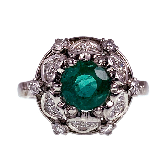 Vintage Platinum, Emerald & Diamond Cocktail Ring