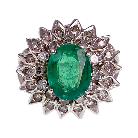 SOLD Vintage 14K, Diamond & Emerald Cocktail Ring