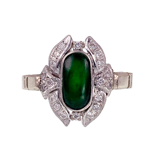 Vintage 14K, Diamond & Jade Conversion Ring